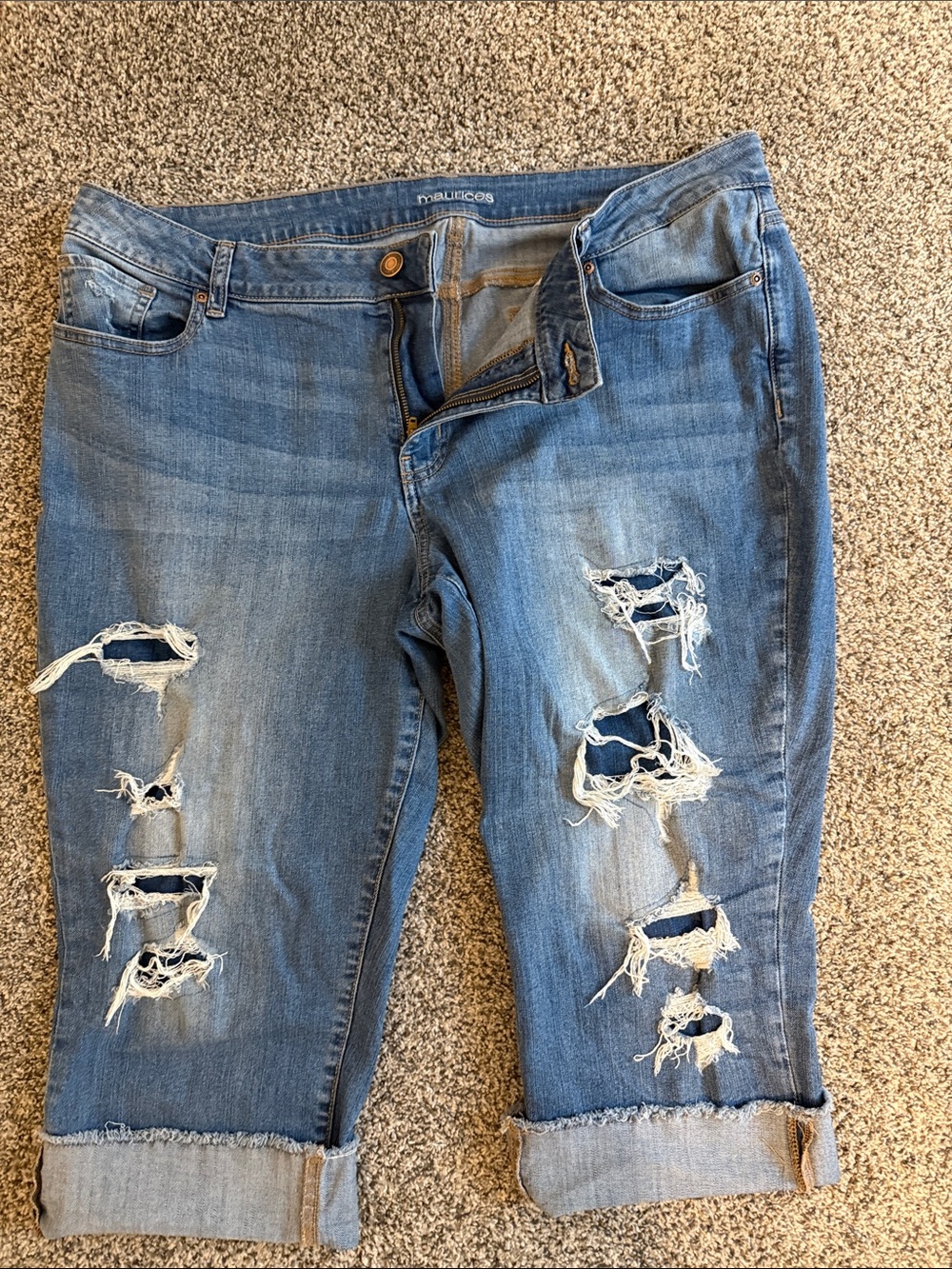 Maurices Women's Distressed Roll-Cuff Blue Jeans